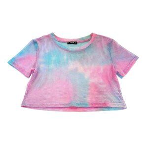SHEIN Pink & Blue Mesh Crop Top